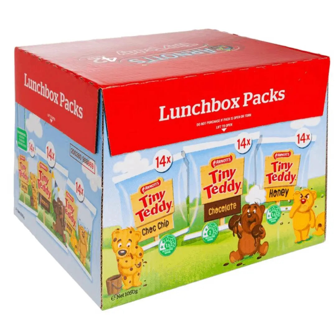 Arnotts Tiny Teddy Variety Pack – 42 Lunchbox Packs – Choc Chip Chocolate Honey -  The Good Store