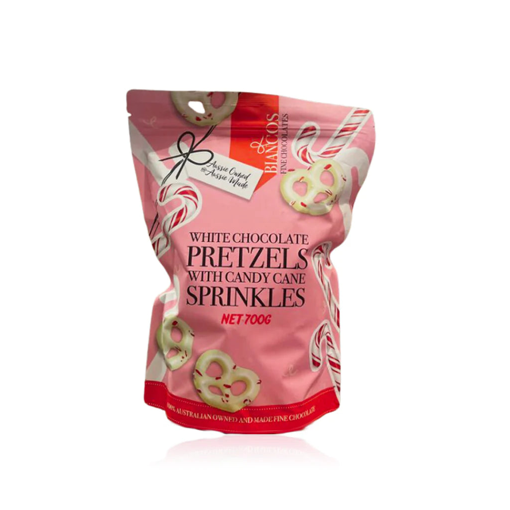 Biancos White Chocolate Pretzels with Candy Cane Sprinkles 700g -  The Good Store